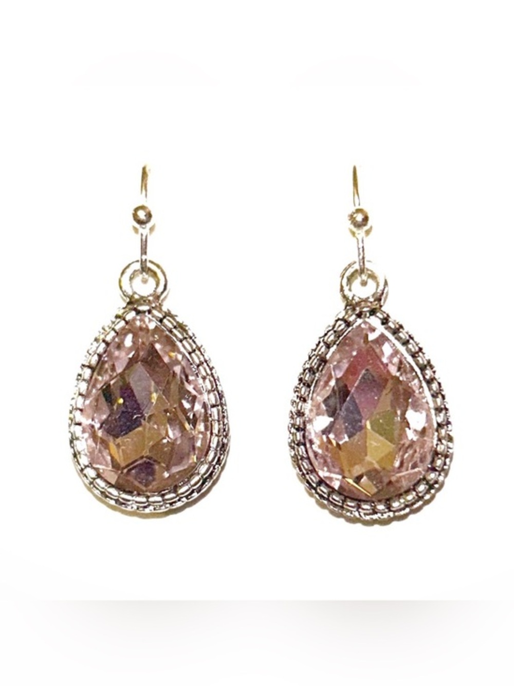 Pink Teardrop Crystal Dangle Earrings